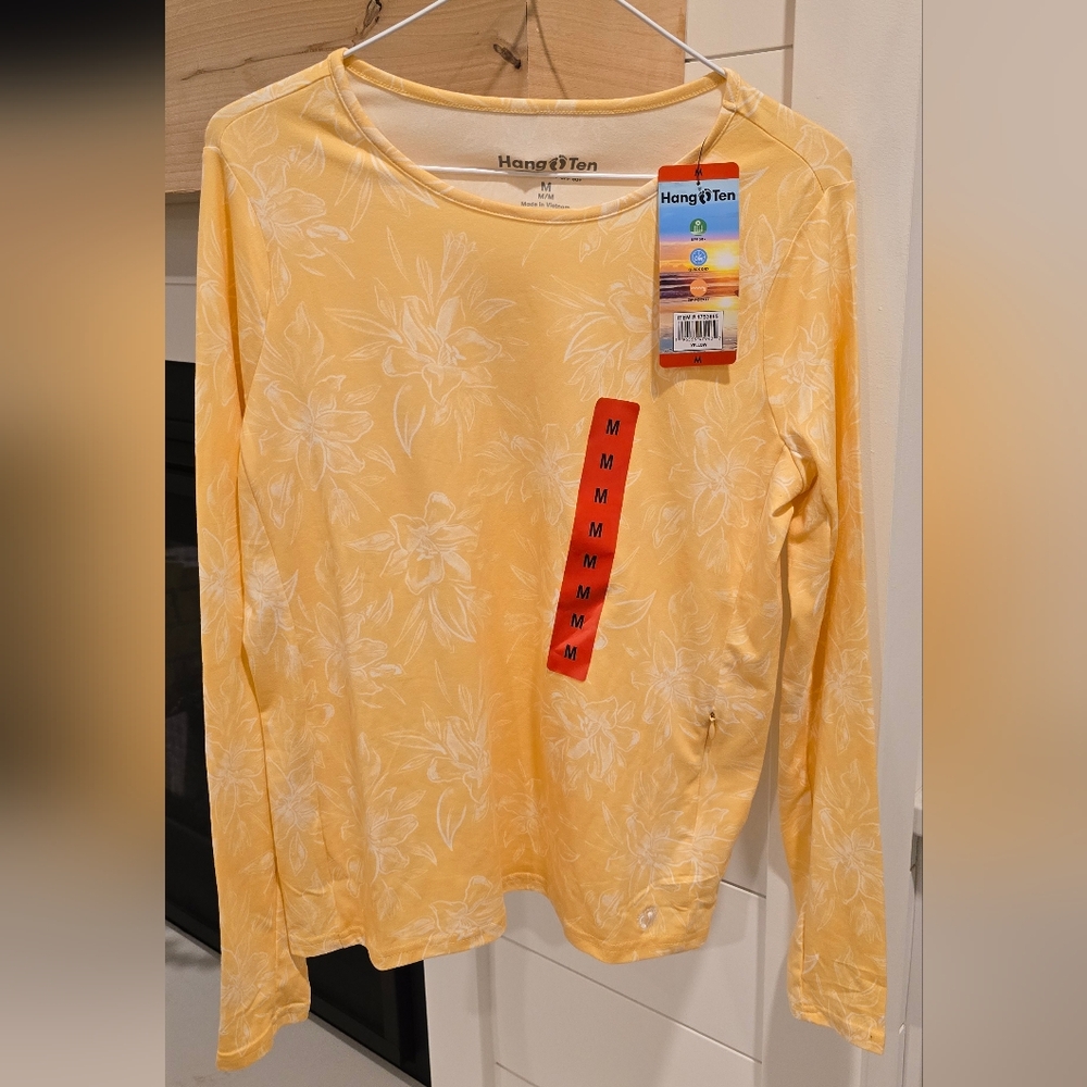 Hang Ten Women's Long Sleeve Sun Protection T-Shirt NEW with Pocket Rashguard